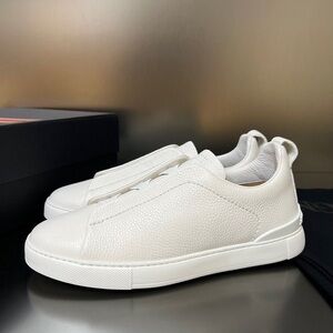 Zegna Chic White Textured Slip-On Sneakers